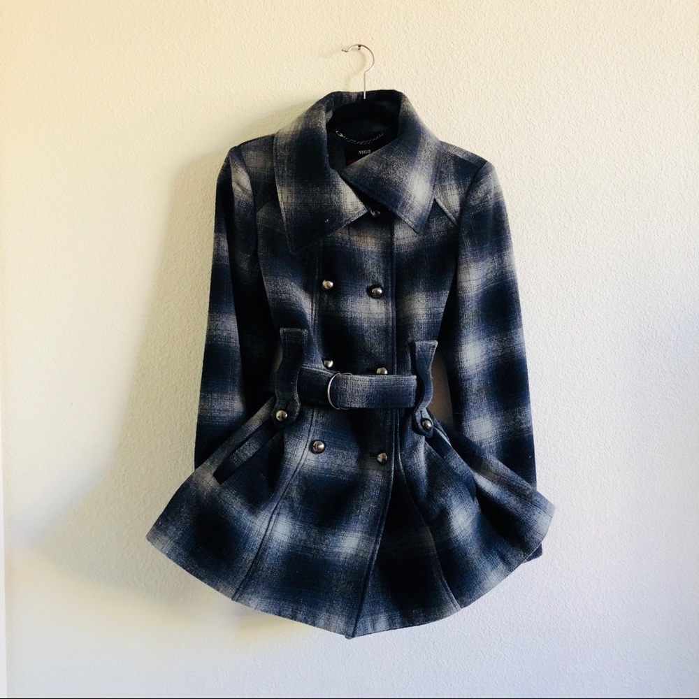 Miss Sixty M60 Blue and White Plaid Peacoat